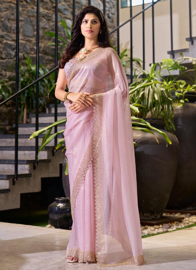 Soft Organza Pink Wedding Wear Hand Work Saree